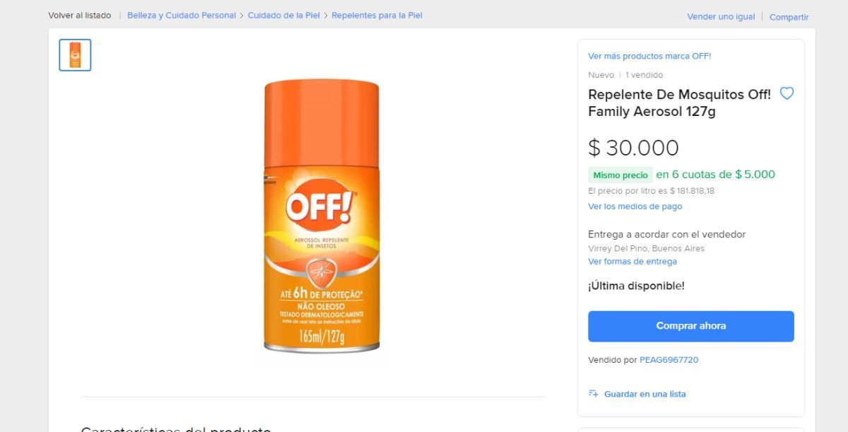 Por el faltante de Off, los aerosoles del repelente ya se venden a casi $ 30.000 en la web