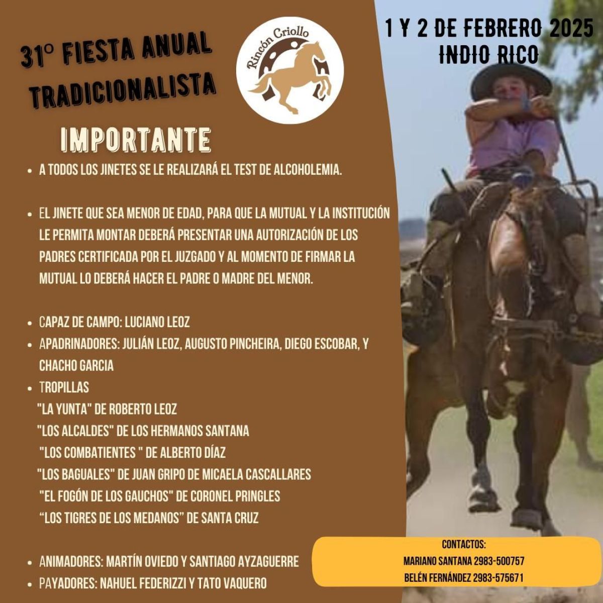 Rincón Criollo anunció el programa de su fiesta